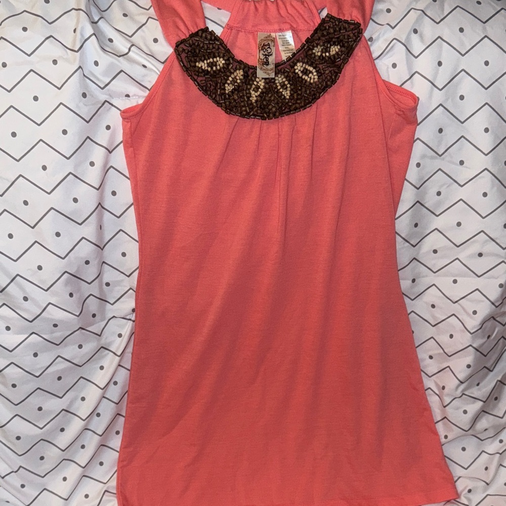 L8teR Coral Tank Dress with Beaded Neckline